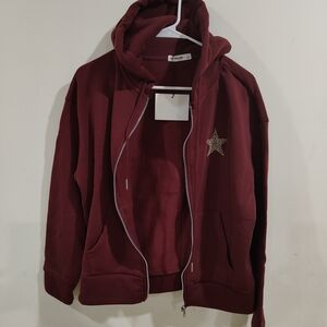 Women's Burgundy Star Hoodie Vest